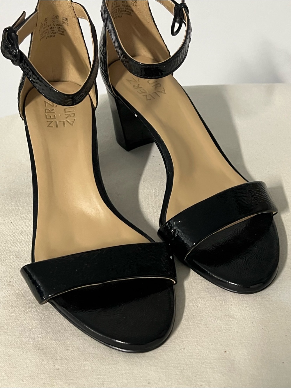 Naturalizer Black Patent Ankle-Strap Block Heels